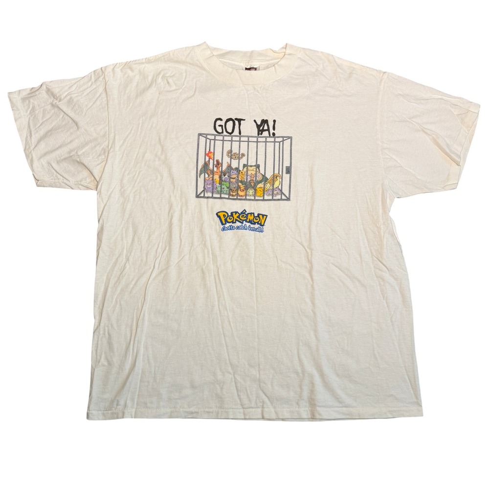 Vintage 90s Pokemon Got Ya T-Shirt XL Single Stitch Oneita Pikachu Charizard